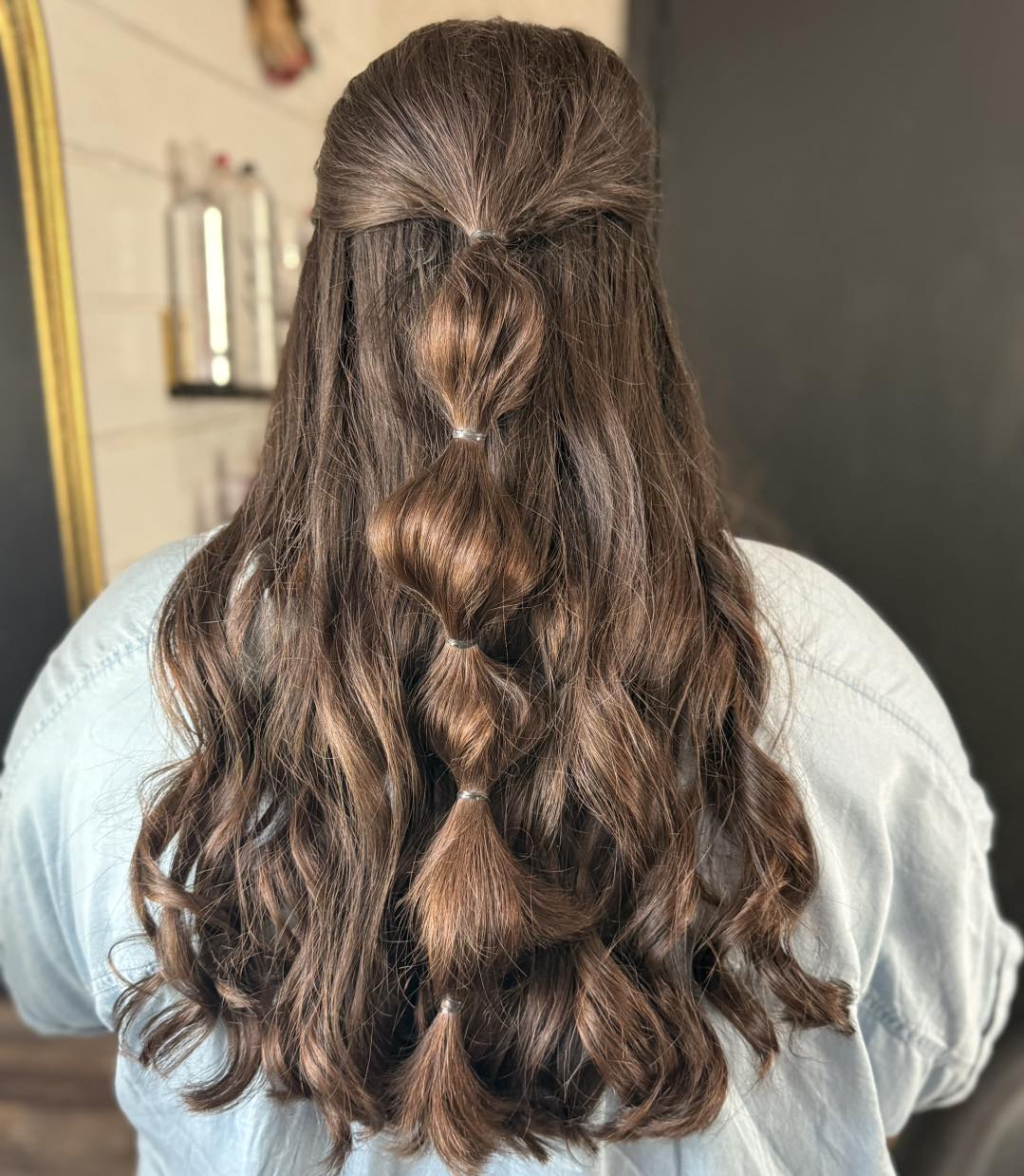 Trendy Half-Up Twisted Bubble Braid with Loose Waves
