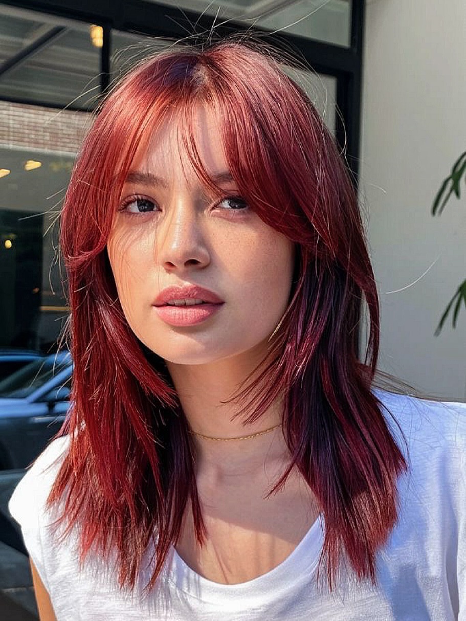 Vibrant Layered Cut with Face-Framing Bangs