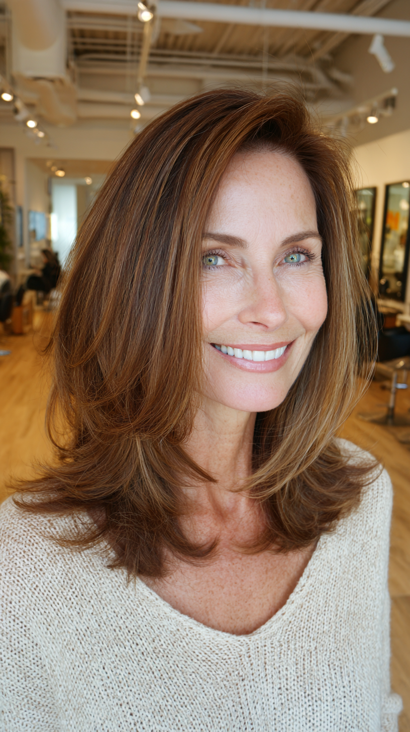 Chic Layered Cut with Golden Highlights