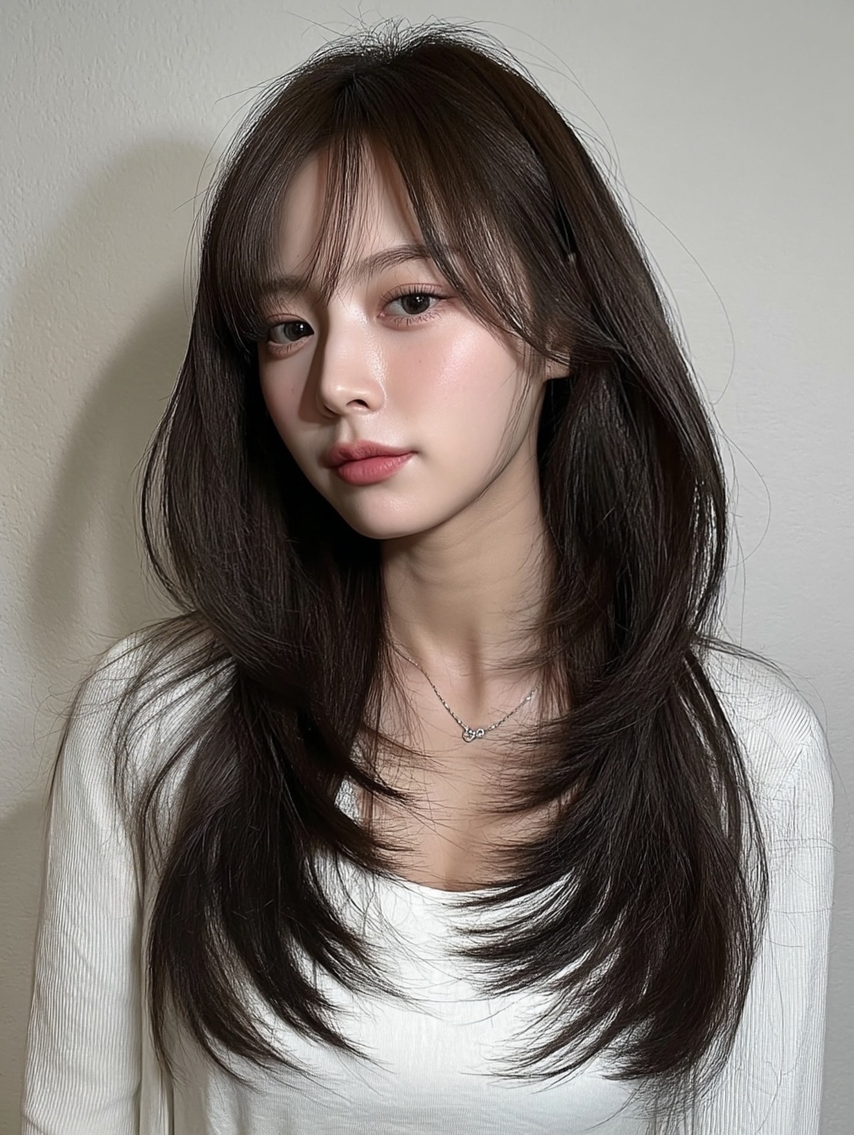 Chic Long Layered Cut with Feathered Face-Framing Layers