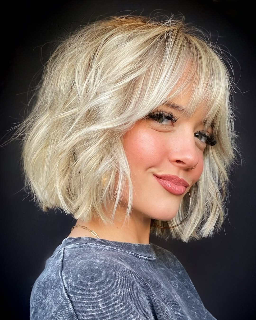 Chic Textured Bob with Soft Bangs
