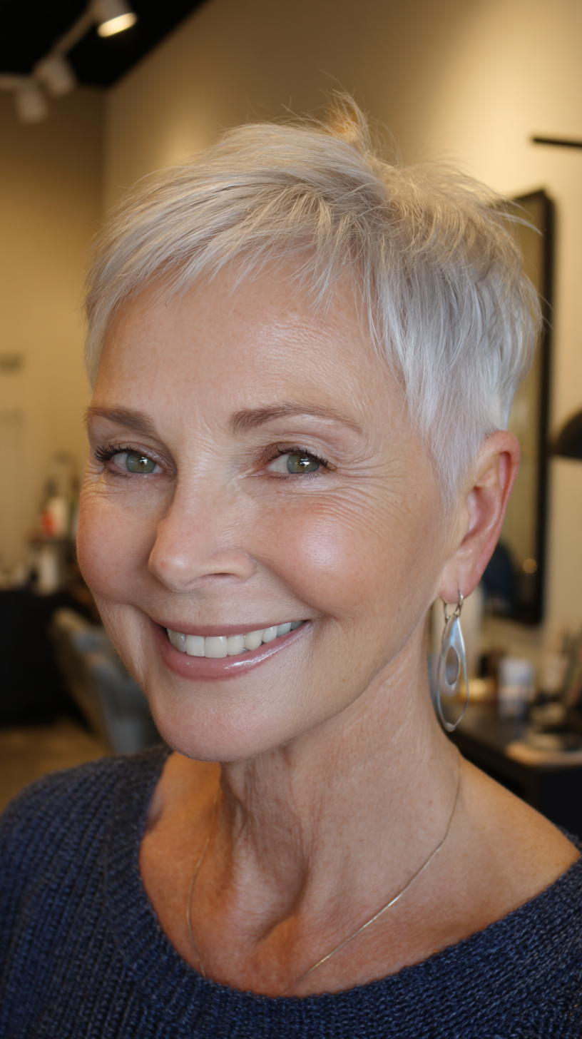 Chic Textured Silver Pixie Cut with Soft Layers