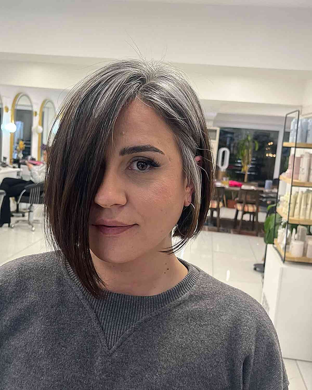 Edgy Angled Bob with Subtle Silver Highlights