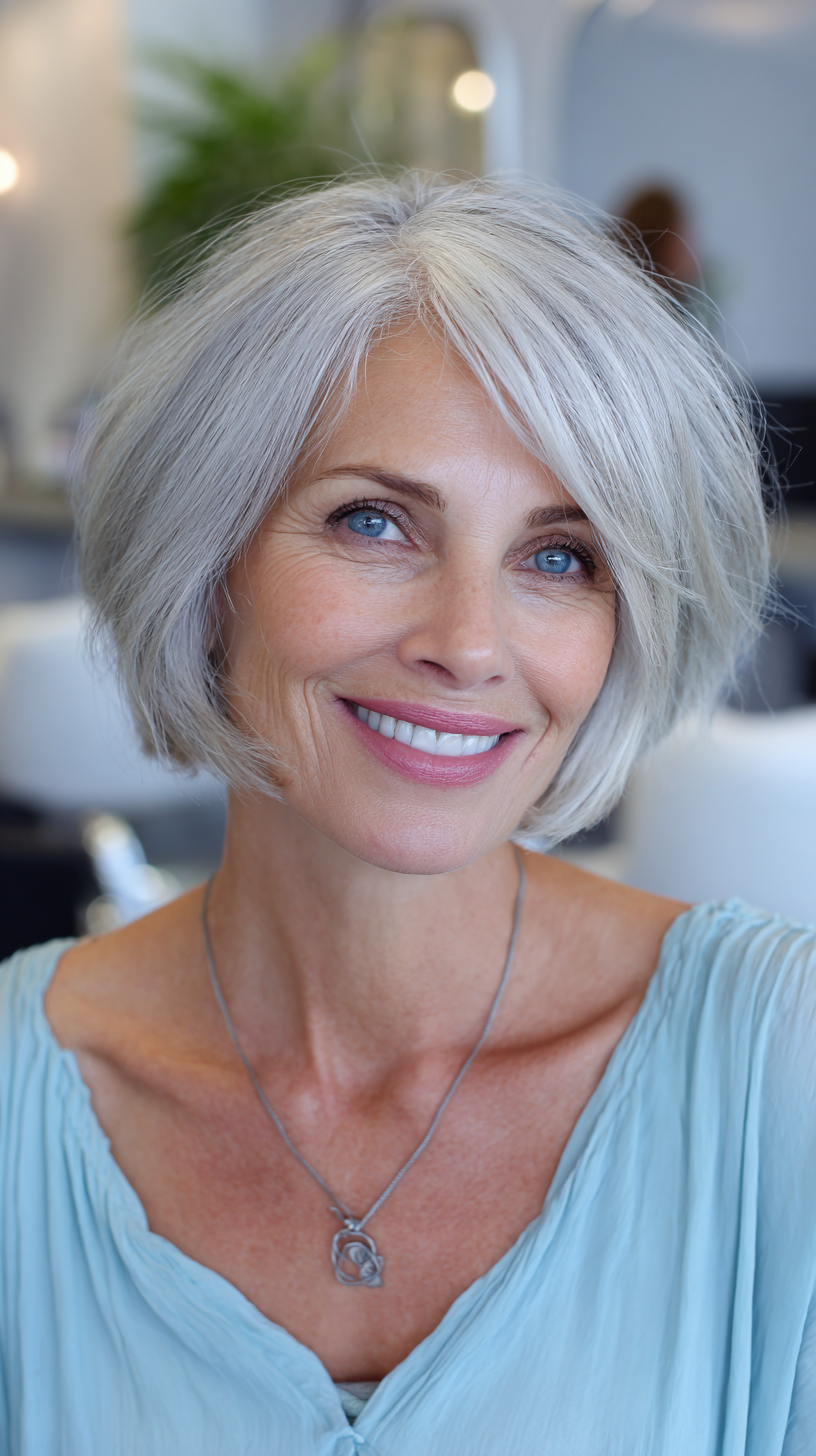 Elegant Silver Textured Bob with Soft Layers