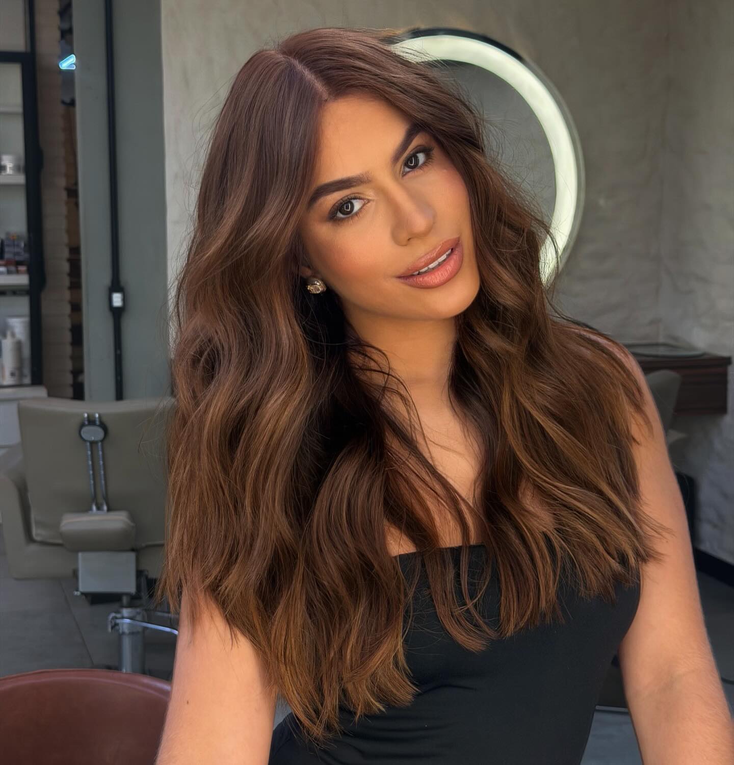 Luxurious Long Waves with Warm Chestnut Tones