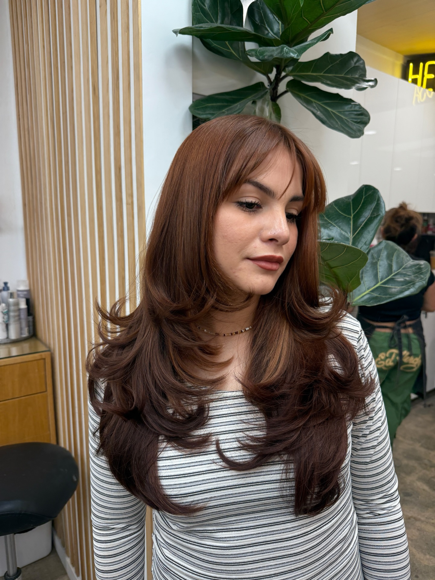 Rich Chocolate Long Layers with Face-Framing Volume