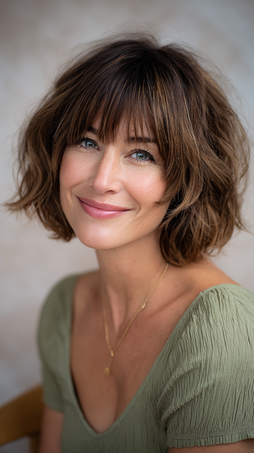 Textured Short Bob with Soft Bangs