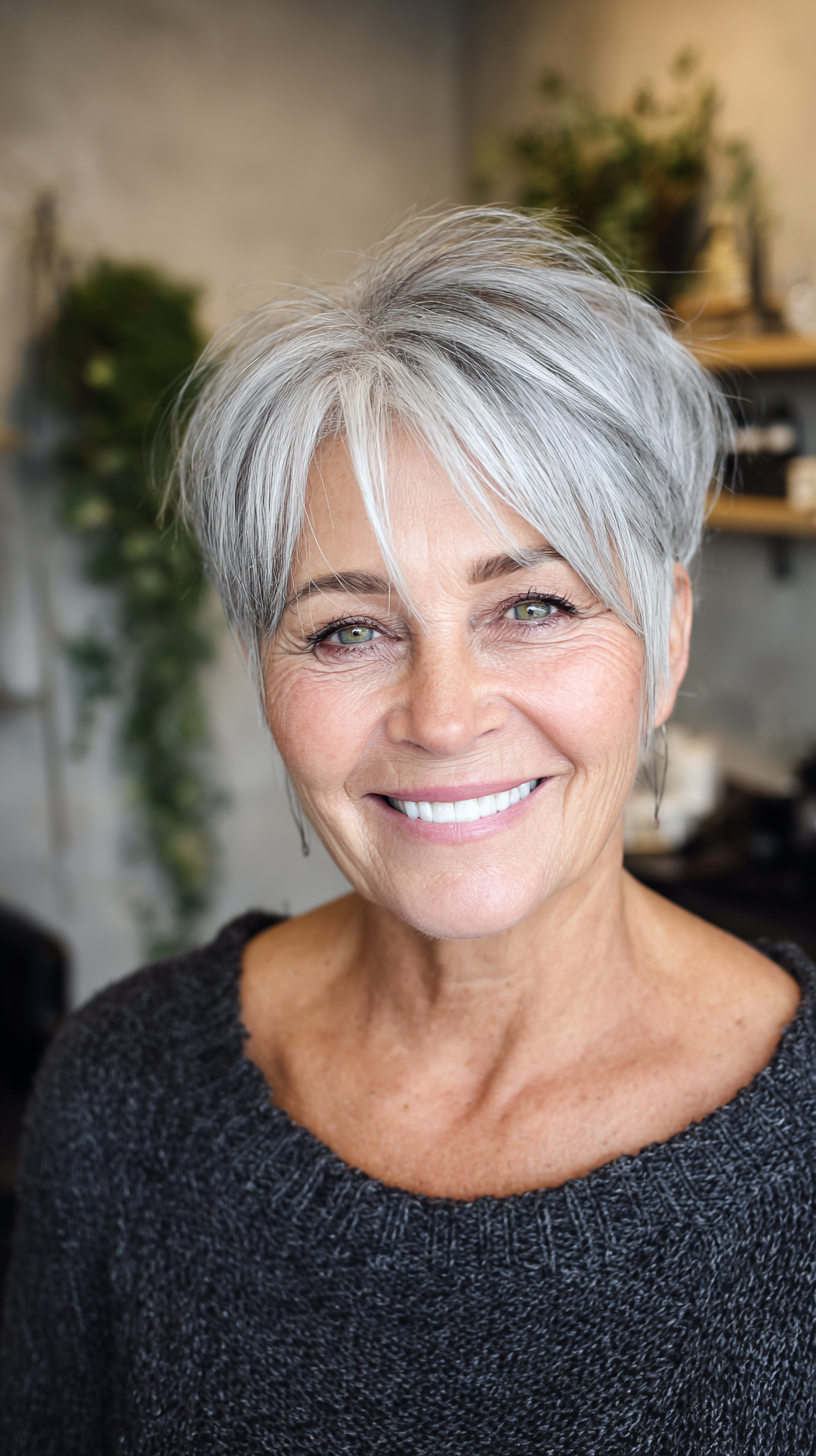 Textured Silver Pixie Cut with Soft Layers