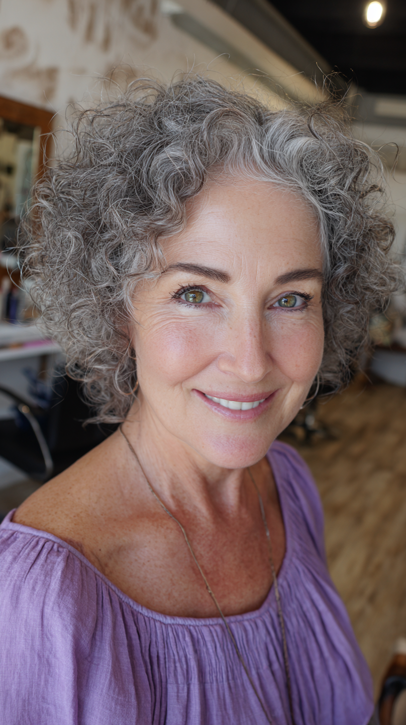Chic Curly Gray Bob with Defined Texture