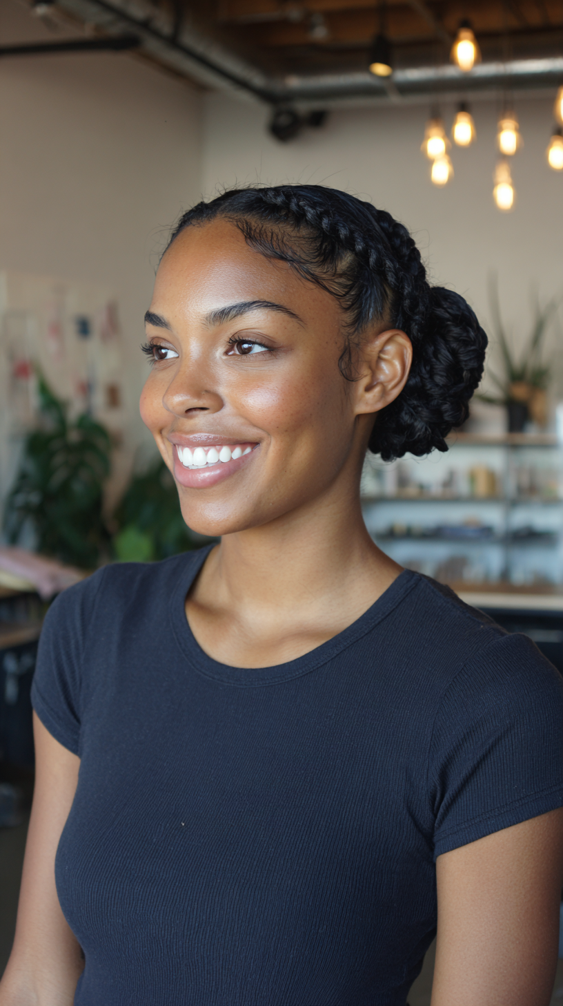 Elegant Braided Bun with Defined Twists