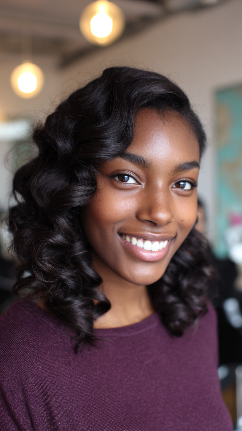 Elegant Glossy Curls with Defined Bounce