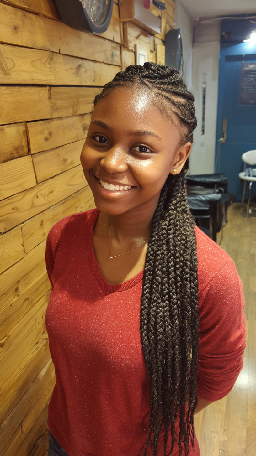 Elegant Long Box Braids with Subtle Shine