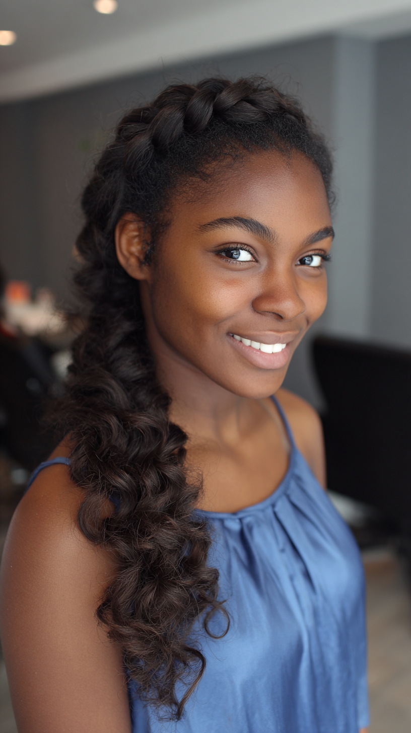 Elegant Side Braid with Defined Curls