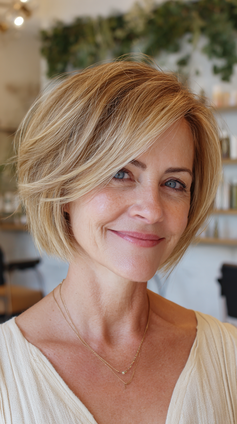 Fresh Textured A-Line Bob with Subtle Highlights