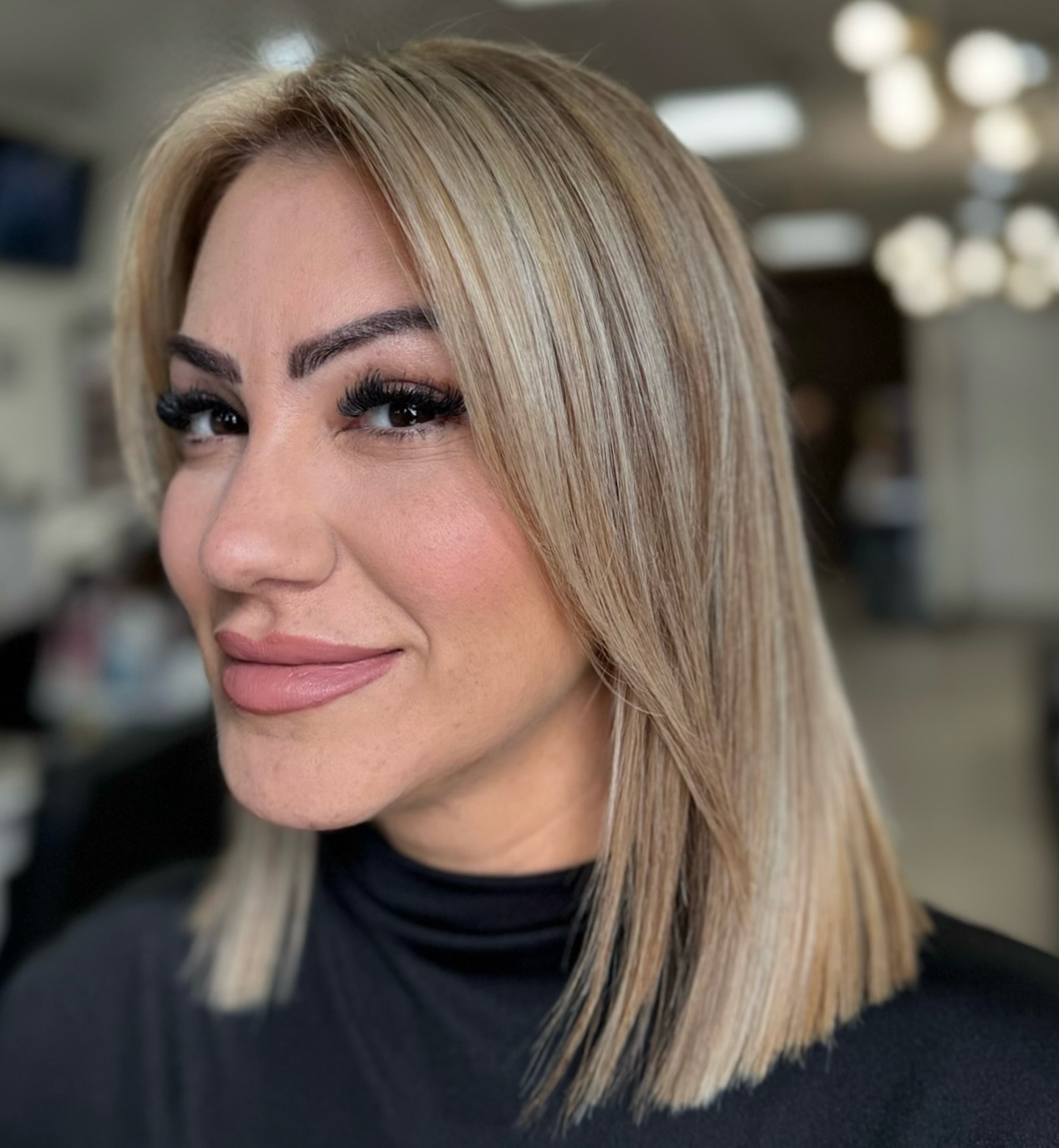Glossy Straight Long Bob with Subtle Layers