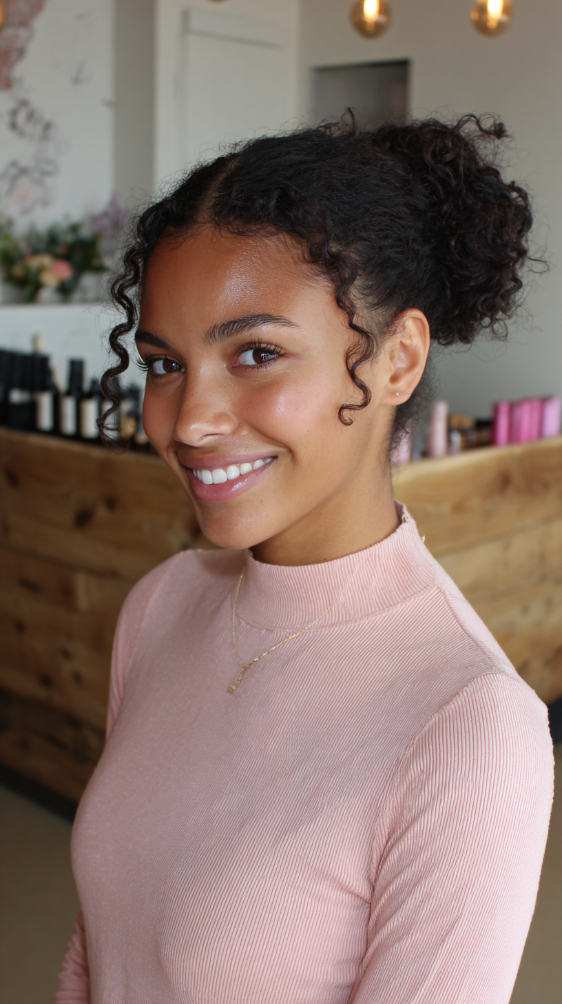 Playful Curly High Bun with Defined Curls