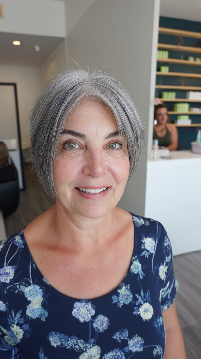 Sleek Silver Bob with Subtle Layers