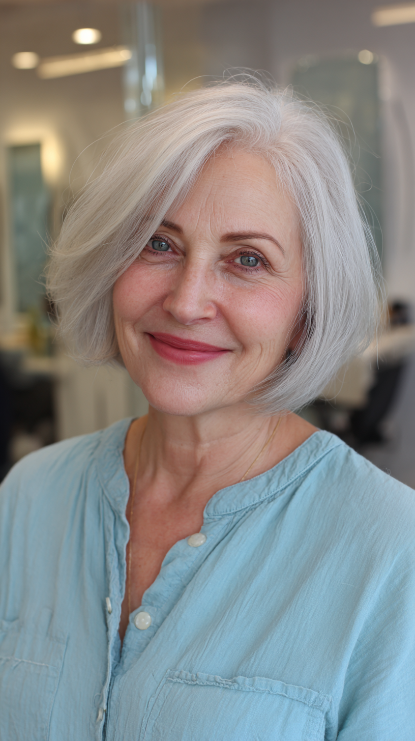 Soft Textured Silver Bob with Subtle Waves