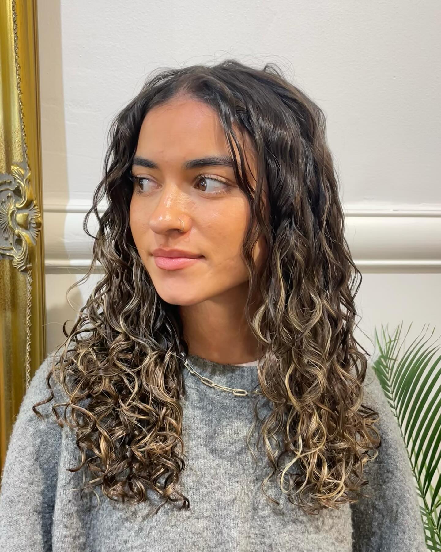 Stylish Curly Layers with Subtle Highlights