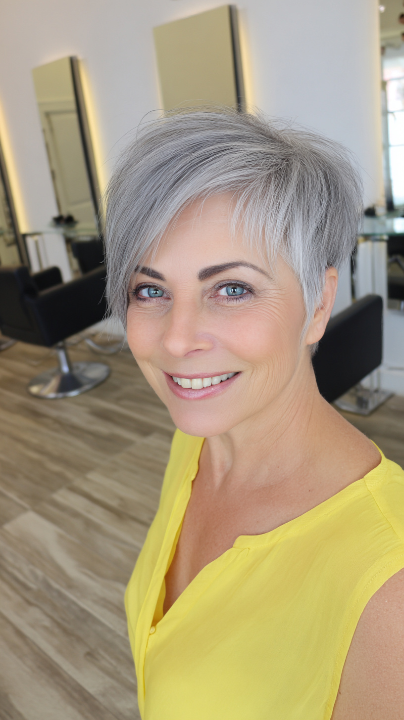 Stylish Textured Silver Pixie Cut
