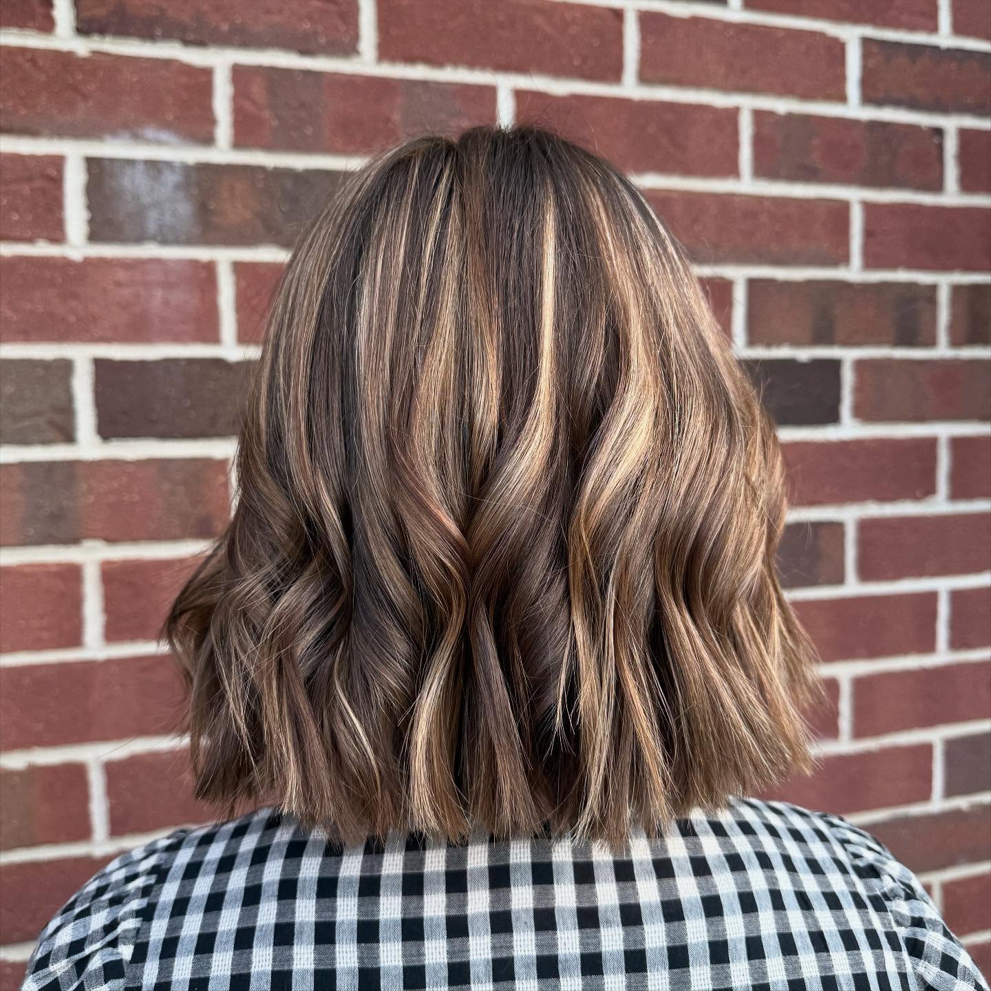 Textured Bob with Caramel Balayage Highlights
