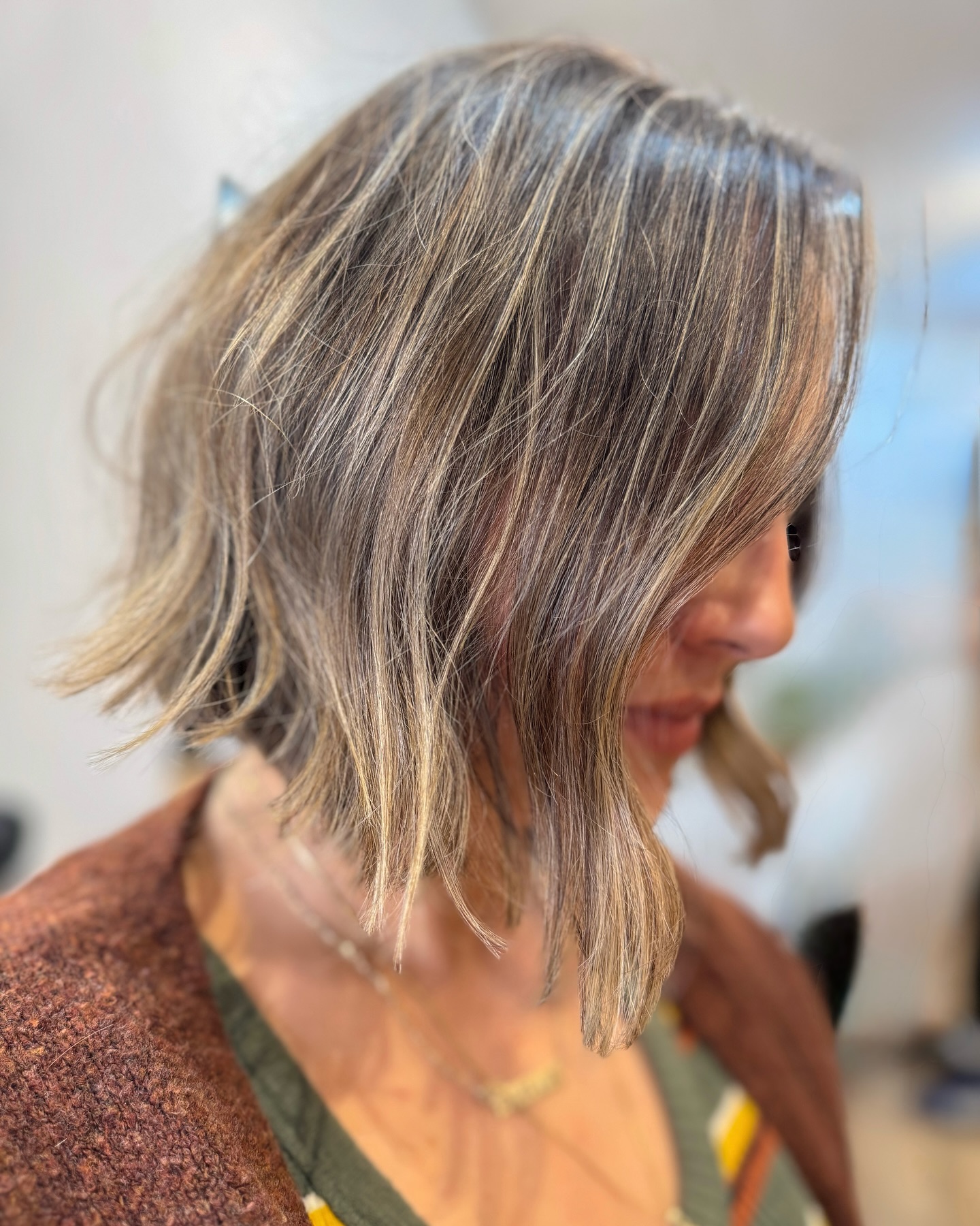 Textured Bob with Sunlit Ash Highlights