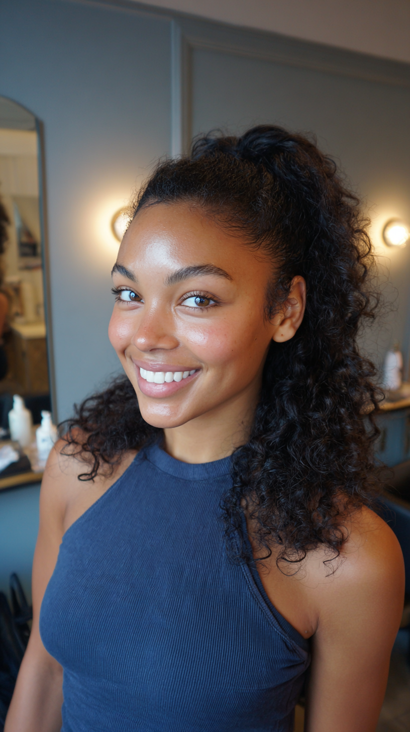 Textured High Ponytail with Defined Curls