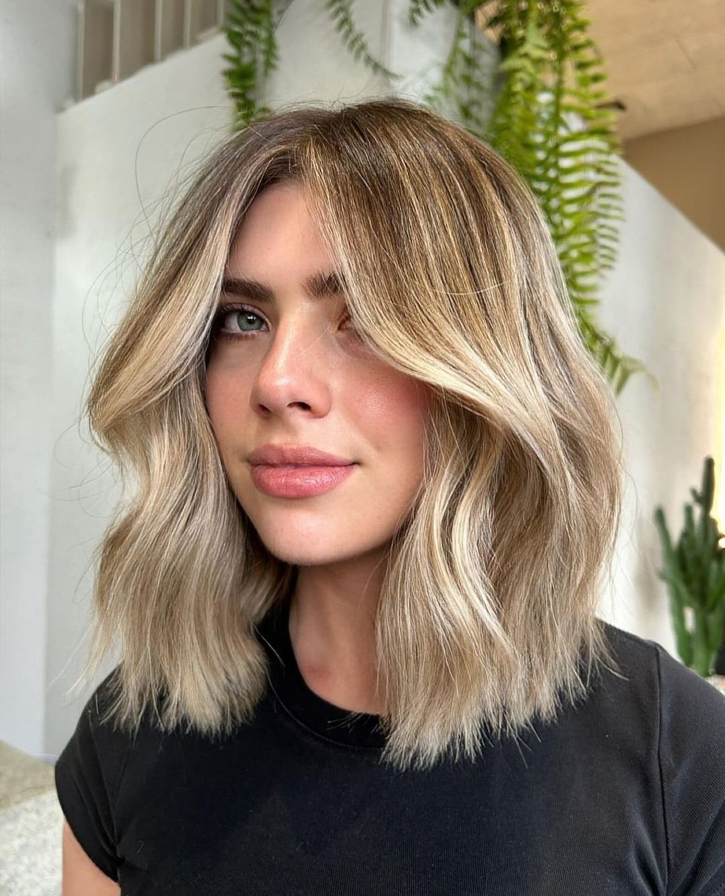 Textured Long Bob with Soft Blonde Highlights