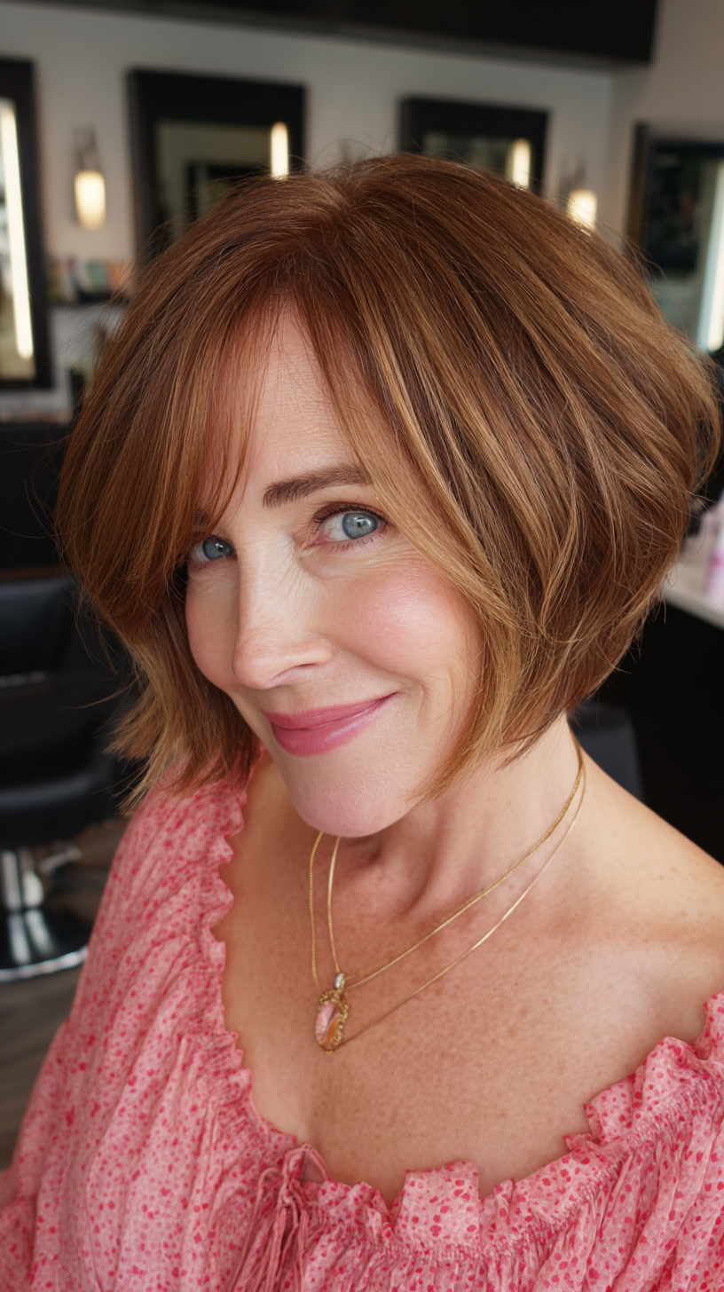 Textured Warm Brown A-Line Bob