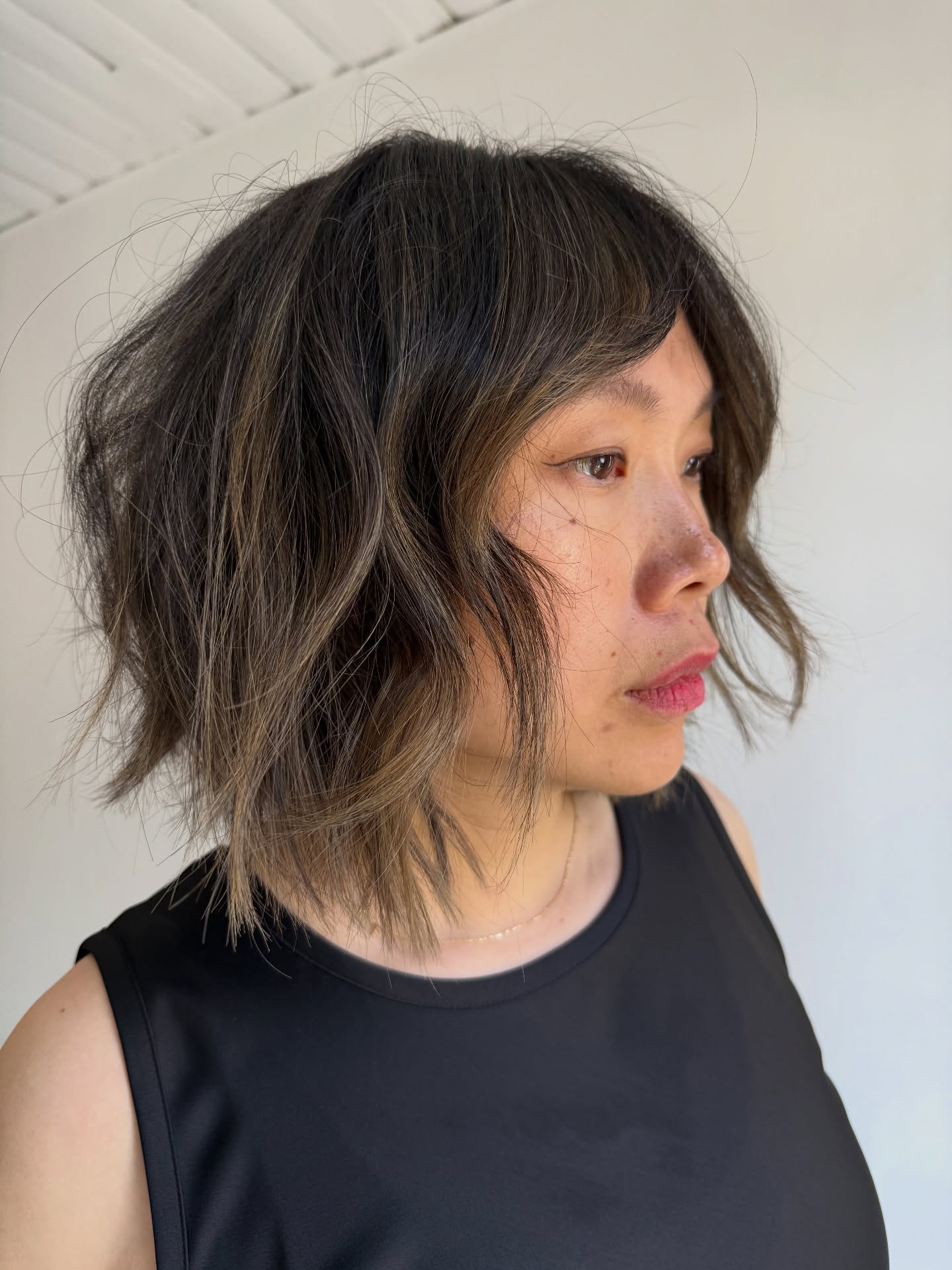 Textured Wavy Bob with Soft Ash Highlights