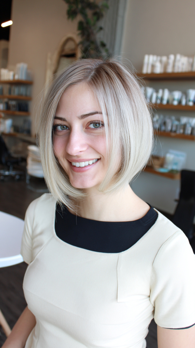 Stylish Blunt Blonde Bob with Dark Roots