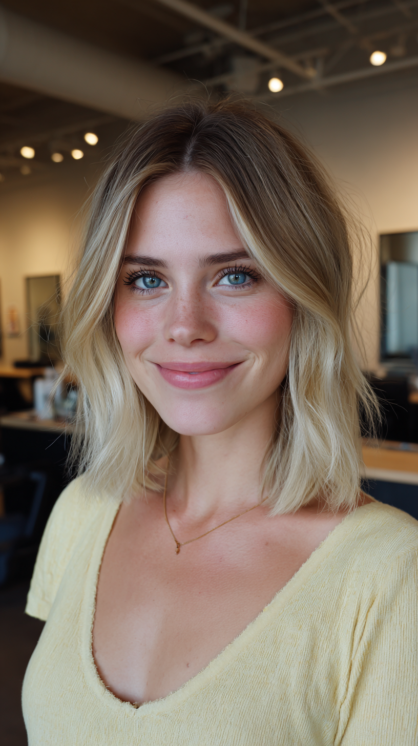 Chic Textured Blonde Bob with Dark Roots
