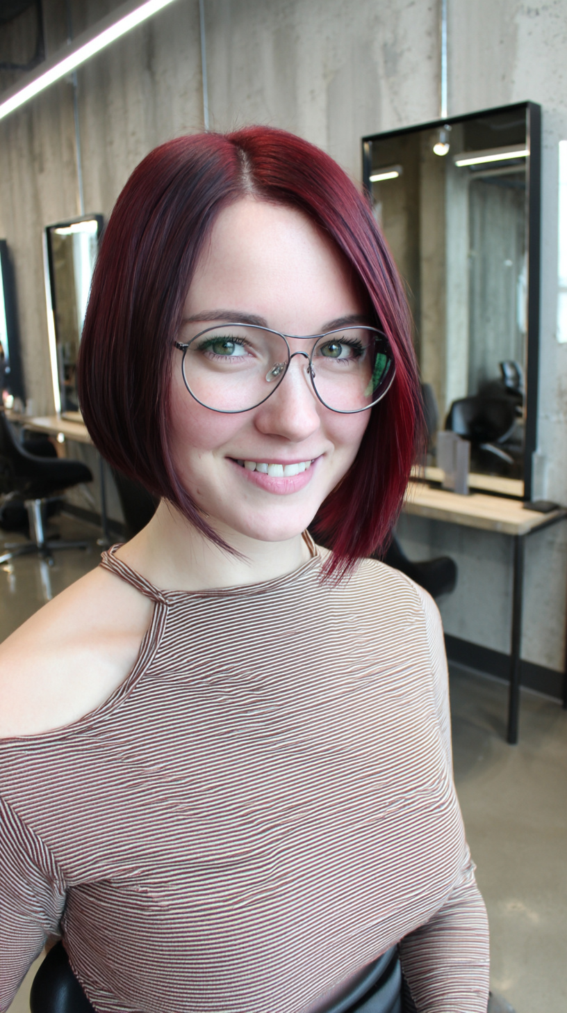 Bold Burgundy Bob with Glasses