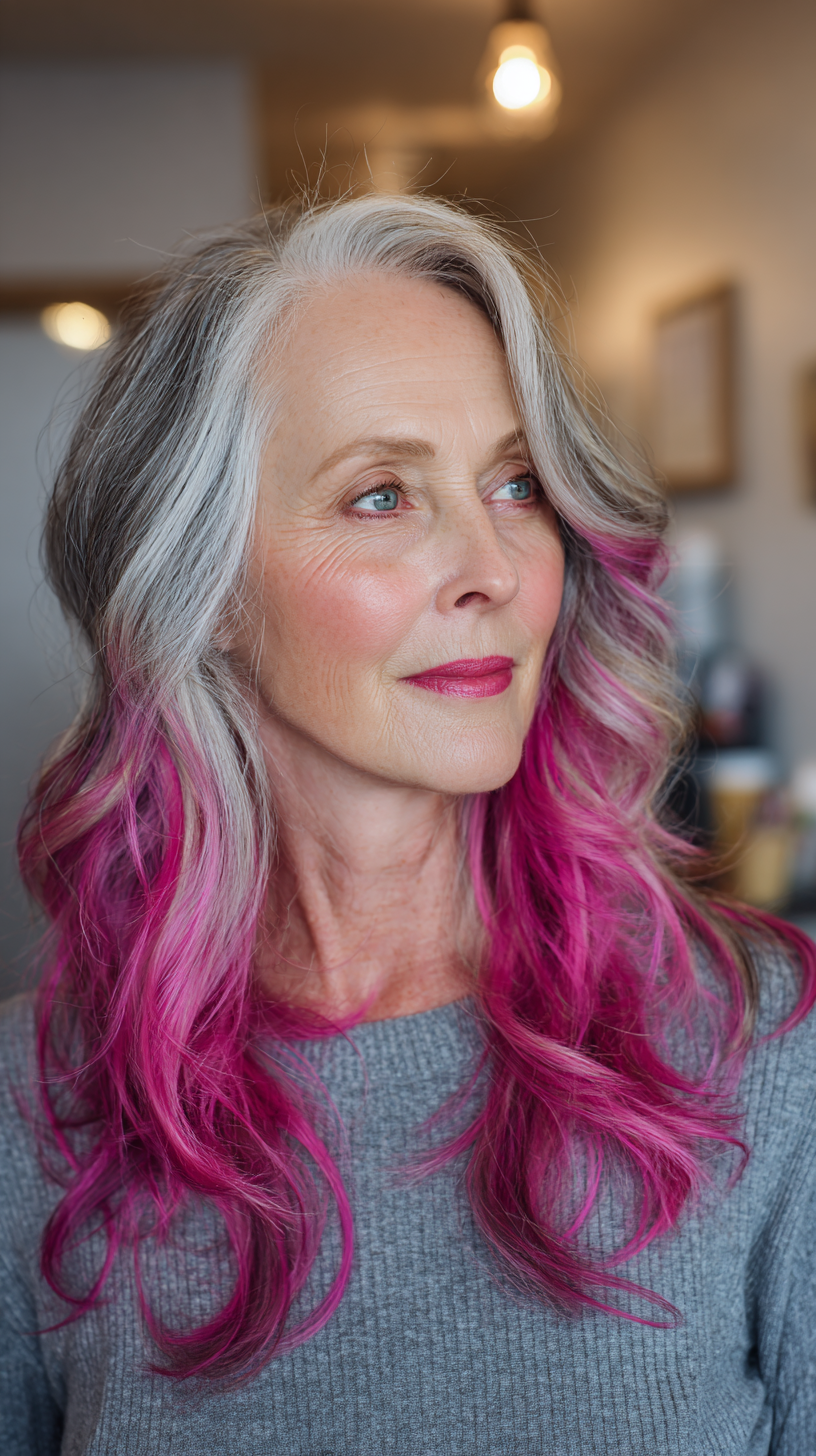 Bold Pink Ombre Shag with Soft Waves