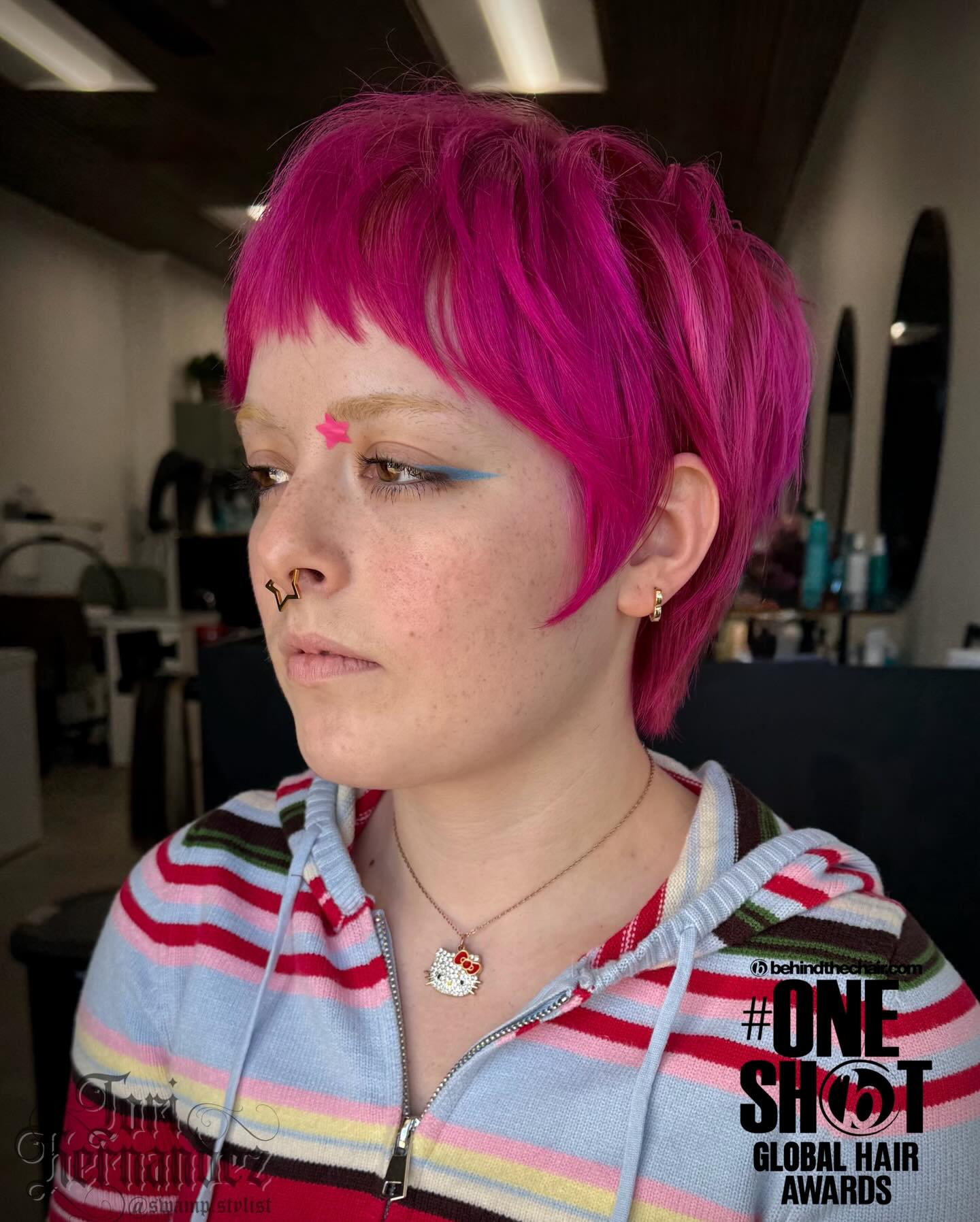 Bold Textured Pixie Cut with Vibrant Pink Color