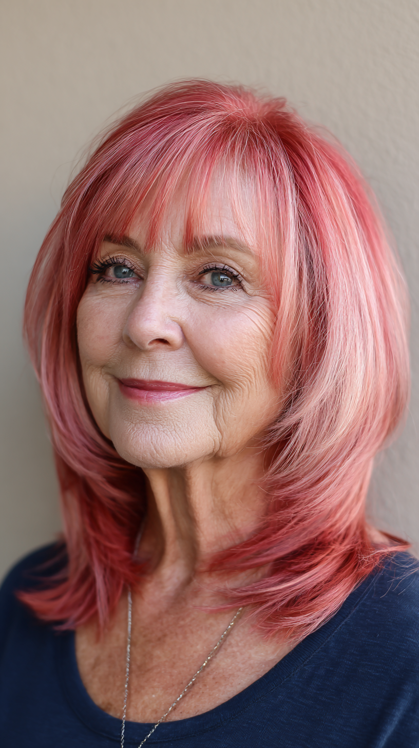 Chic Layered Cut with Vibrant Pink Highlights