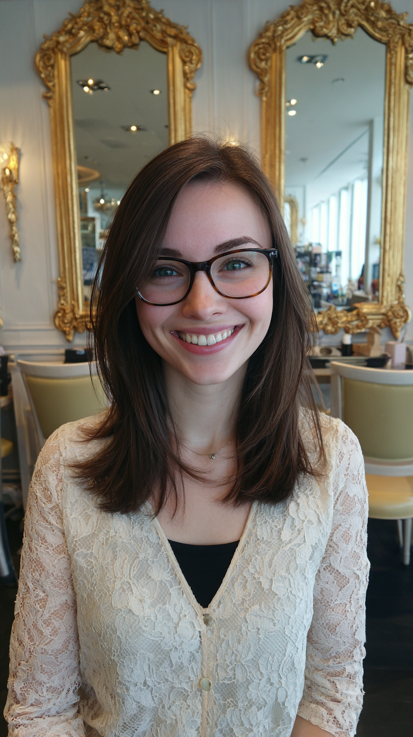 Chic Medium-Length Cut with Subtle Layers and Glasses