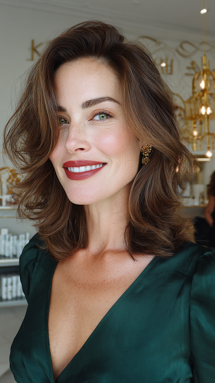 Chic Shoulder-Length Layered Waves with Soft Movement