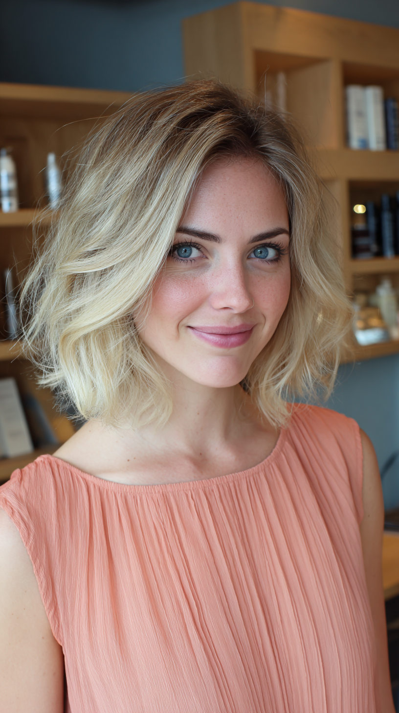 Chic Soft Textured Bob with Dark Roots