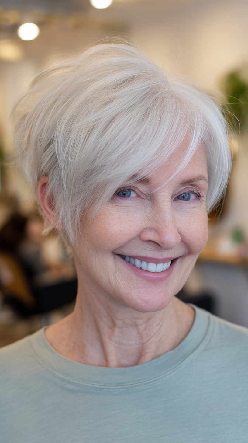 Chic Textured Silver Pixie with Soft Layers