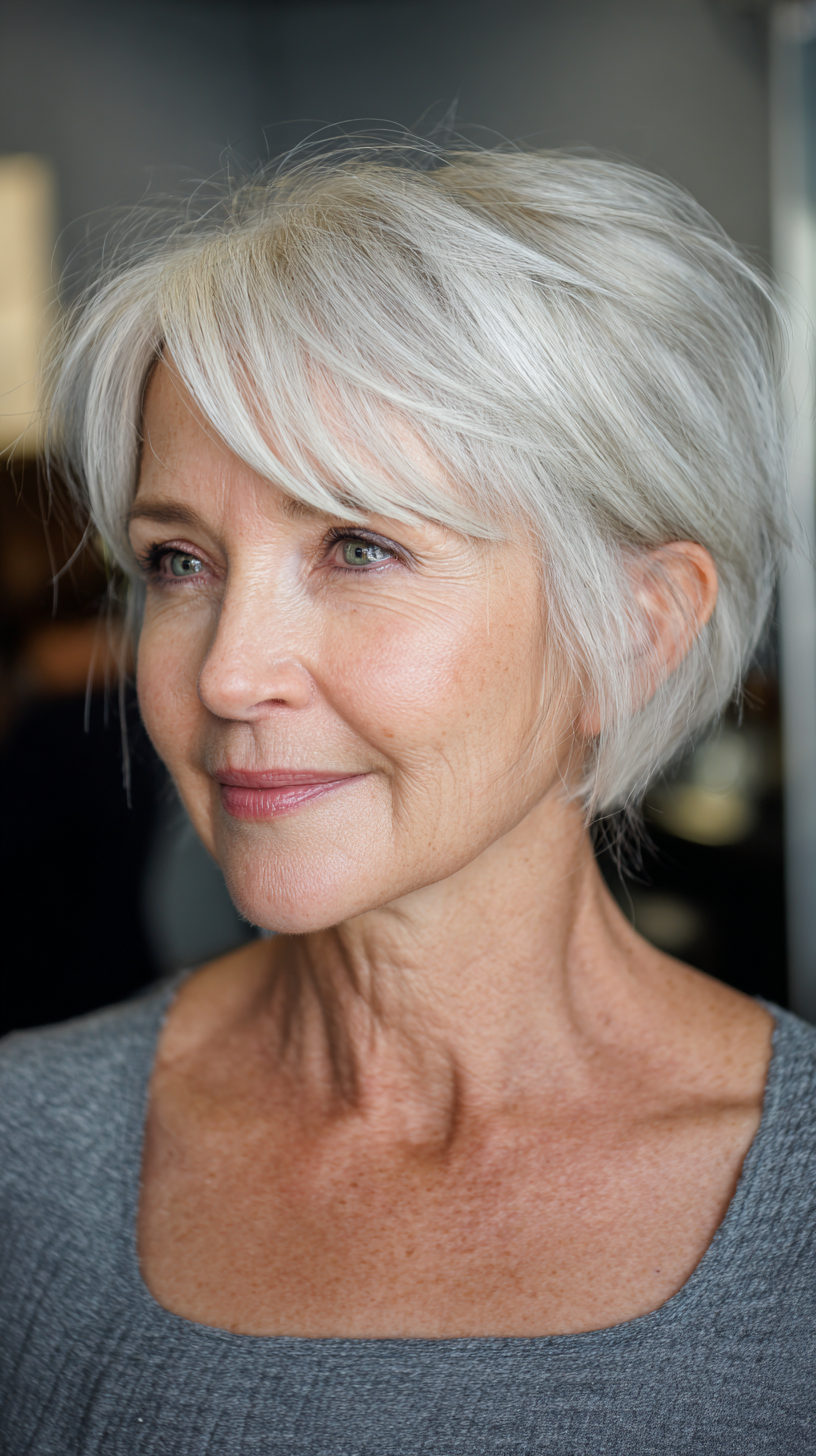 Chic Textured Silver Shag with Soft Volume