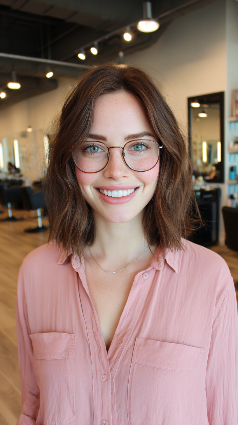 Chic Wavy Lob with Glasses