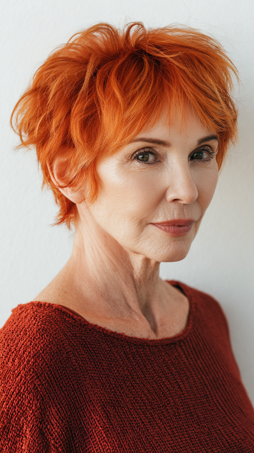 Dynamic Textured Pixie Cut with Fiery Orange Color