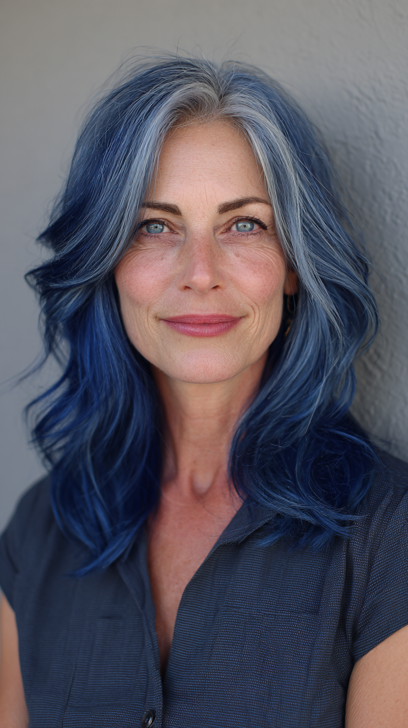 Edgy Blue Ombre Shag with Soft Waves