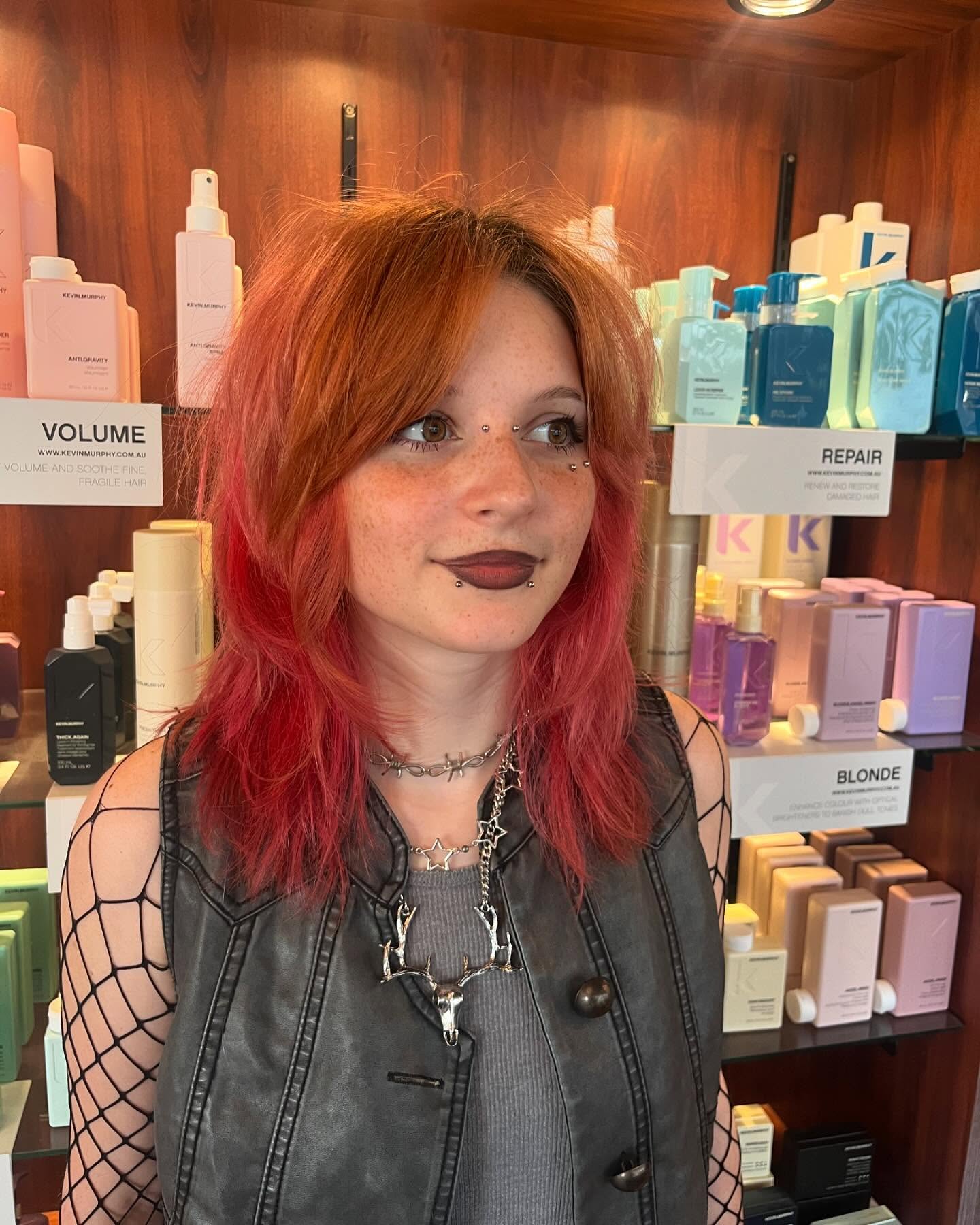 Edgy Layered Cut with Coral and Pink Ombre