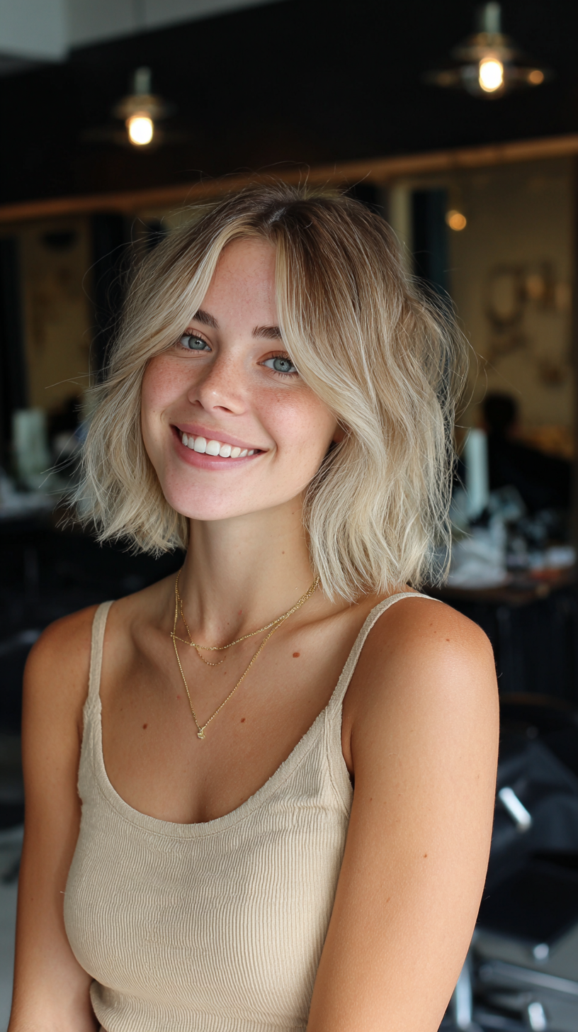 Effortlessly Chic Textured Bob with Dark Roots