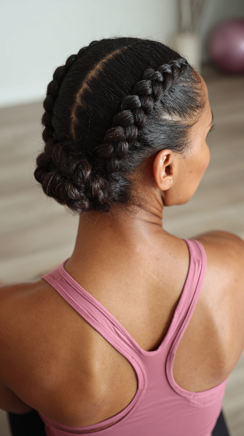 Elegant Double Braided Updo for Active Lifestyles