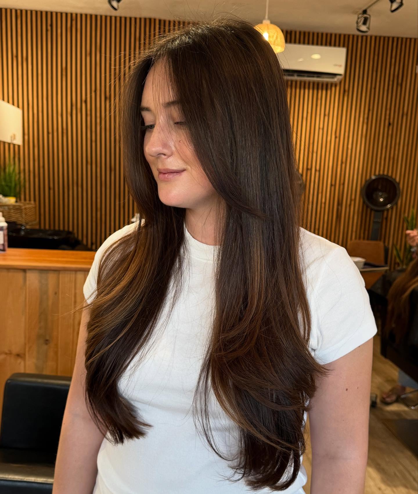 Glossy Long Layered Cut with Subtle Face-Framing