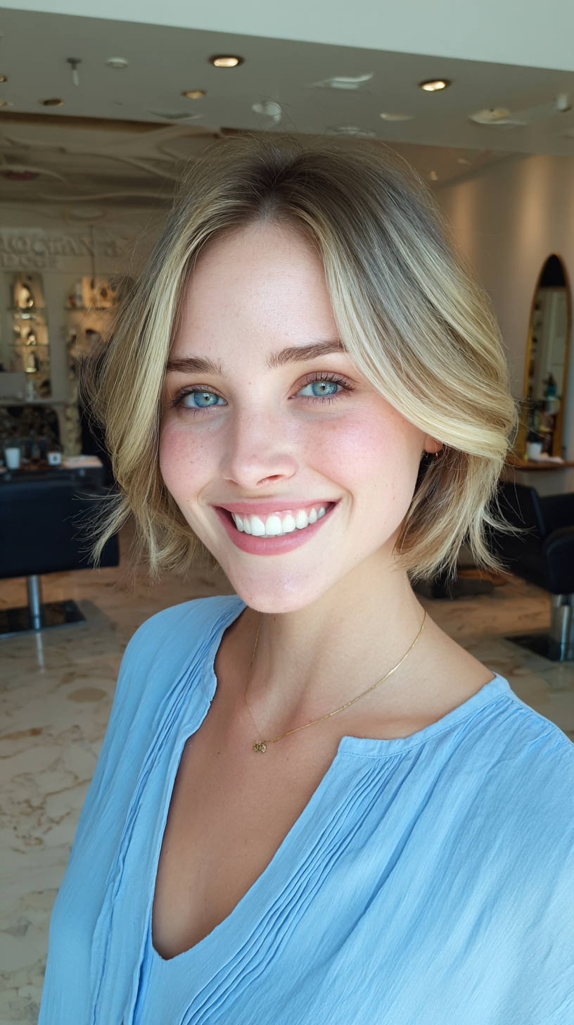 Modern Beachy Blonde Bob with Dark Roots
