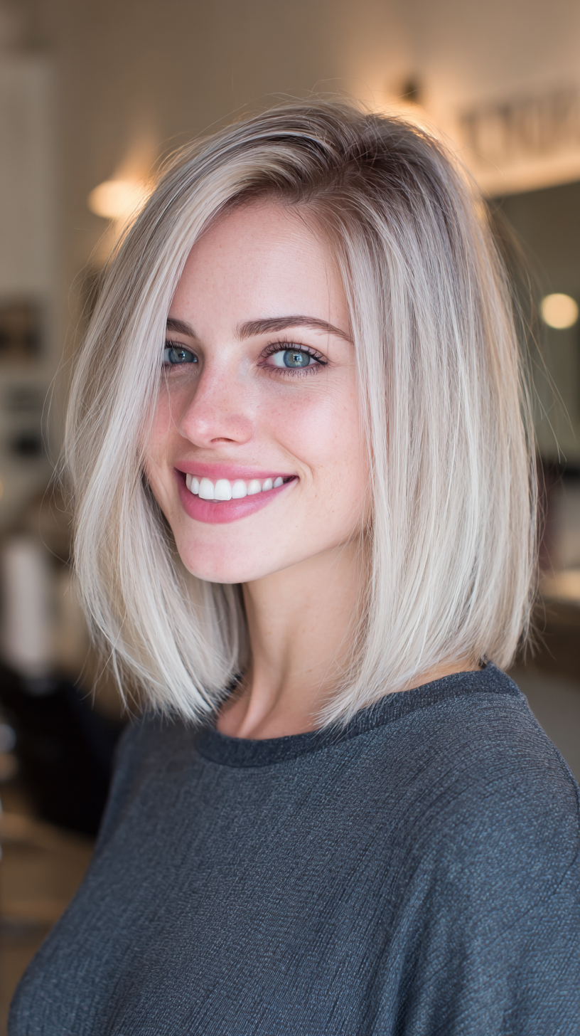 Modern Blonde Bob with Subtle Dark Roots